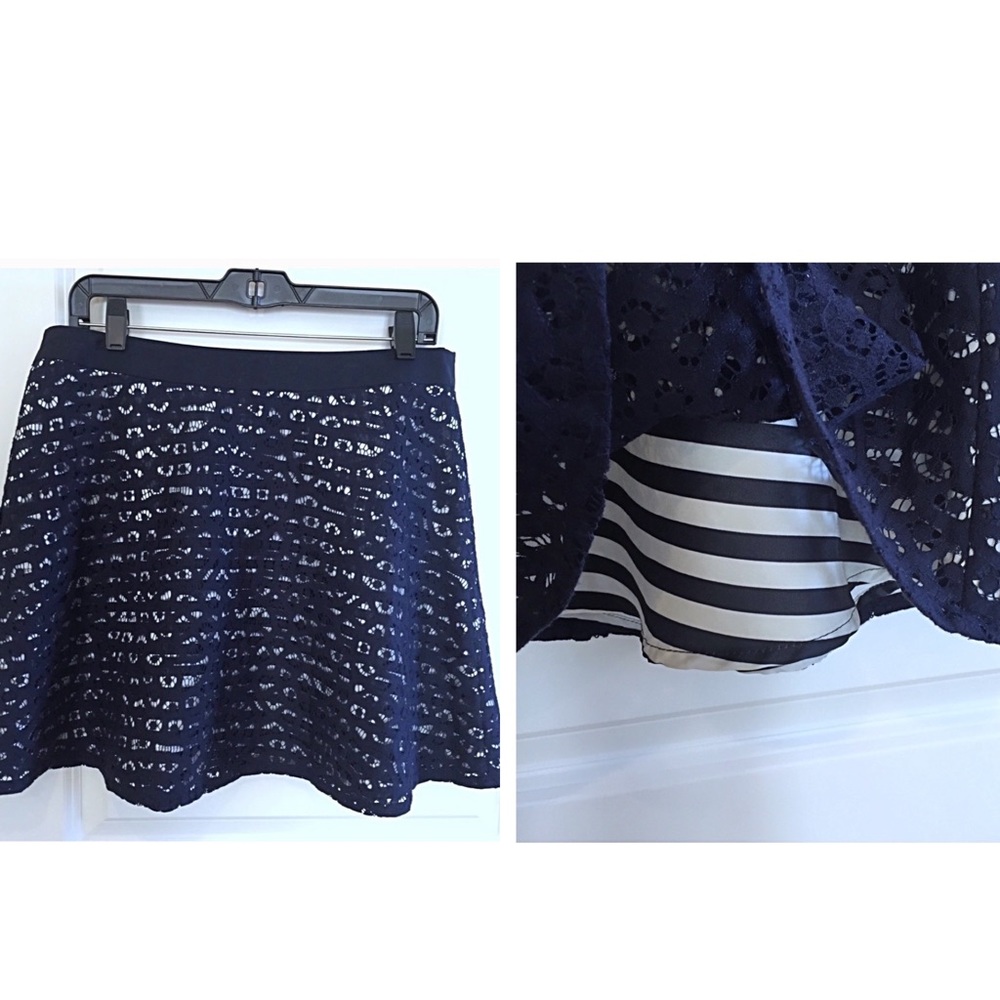Limited Blue Lace A-Line Skirt with Striped Lining